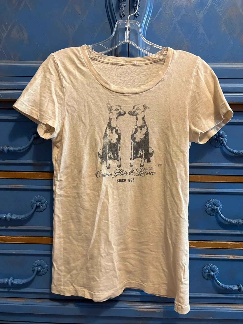 J. Crew Women's Short-Sleeve Tee in Beige with Dog Graphic